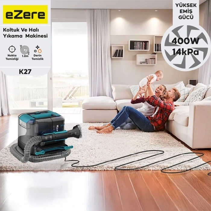 EZERE 14kPa Güçlü Koltuk Ve Halı Yıkama Temizleme Makinesi 2000mMl Su Hazneli 400W-(5775)
