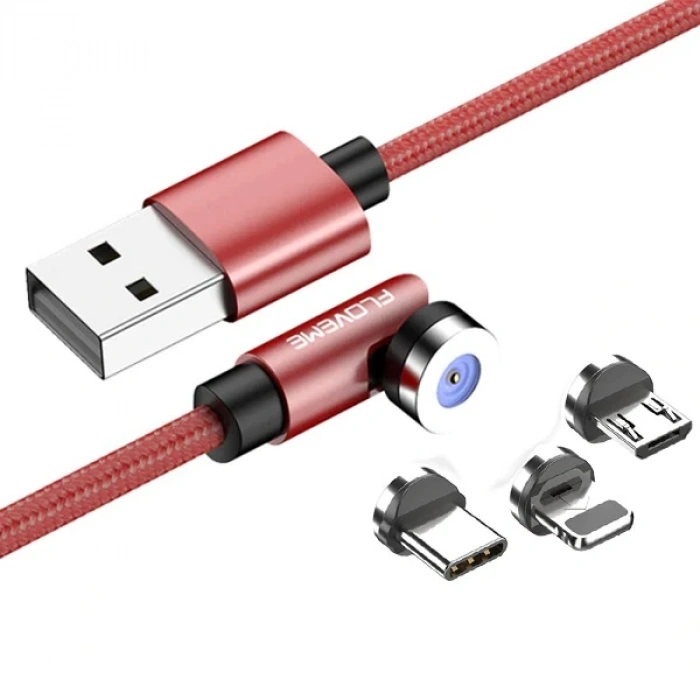 Floveme 540 Dönebilen Miknatisli Usb Sarj Kablosu 3 Baslik(iPhone+Type-C+Micro 1M-(5775)