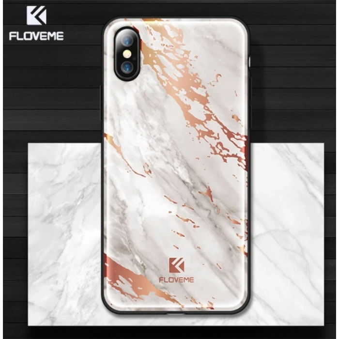Floveme İPhone  X Xs Mermer Desenli Premium Silikon Kılıf-(5775)