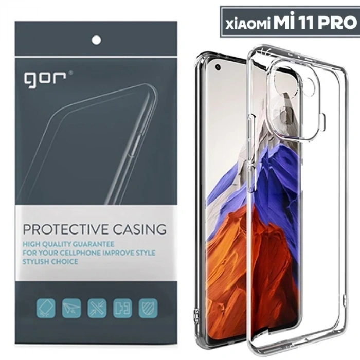 GOR Xiaomi Mi 11 Pro Kılıf Kamera Korumalı Şeffaf Silikon Kılıf-(5775)