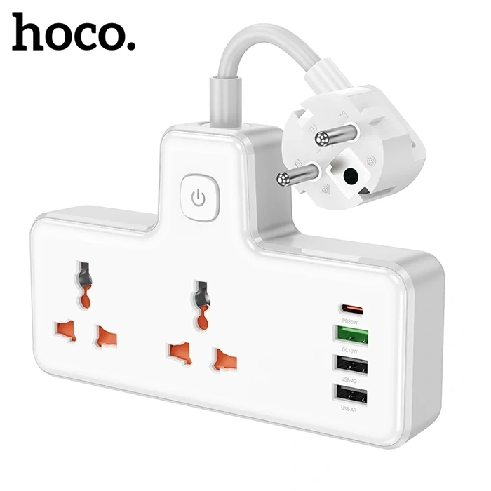 HOCO AC12A 2500W 2 Priz + 3 USB + 30W Type-C Multifonksiyonel Priz Çoğaltıcı Şarj Aleti-(5775)