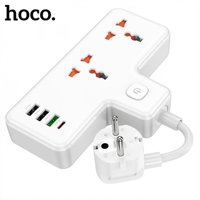 HOCO AC12A 2500W 2 Priz + 3 USB + 30W Type-C Multifonksiyonel Priz Çoğaltıcı Şarj Aleti-(5775)