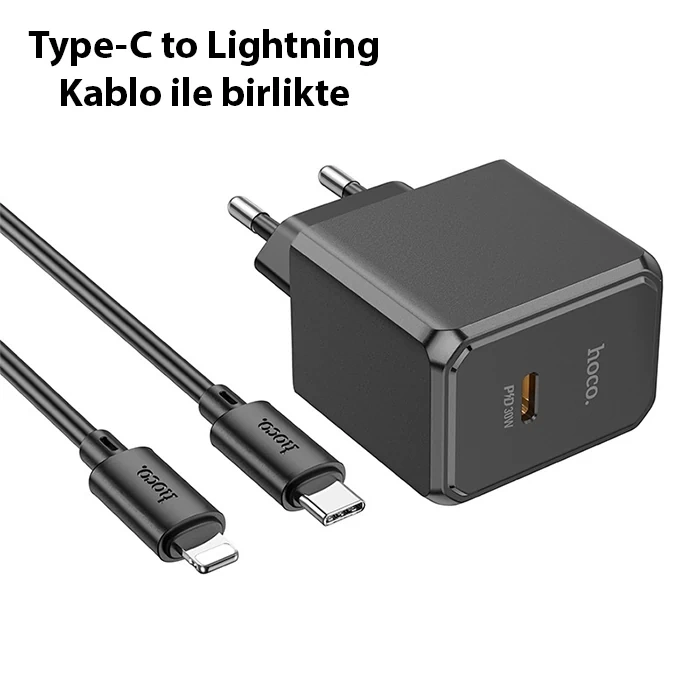 HOCO CS15A 30W Type-C Şarj Aleti + Type-C to iPhone Lightning Kablo Seti-(5775)