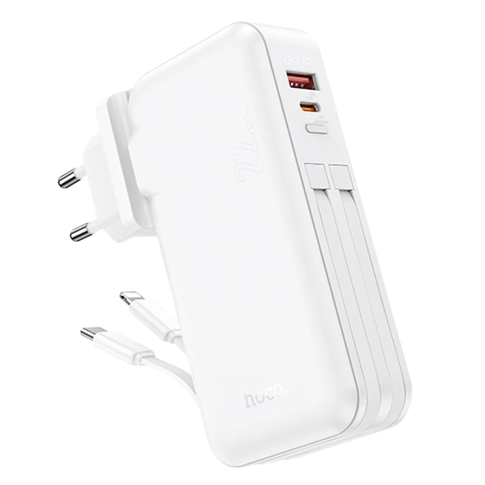 Hoco J126 USB-A+Type-C Çıkışlı Type-c+Lightning Kablolu 10000mAh Powerbank Şarj Aleti-(5775)