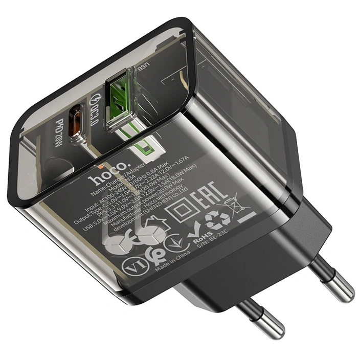 HOCO N34 PD20W+QC3.0 USB+Type-C Giriş Hızlı Şarj Adaptörü Başlığı-(5775)