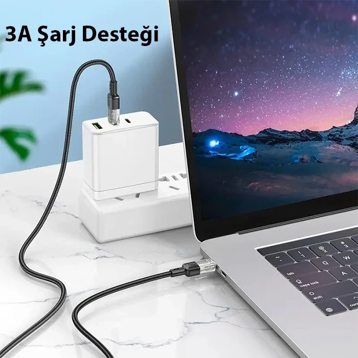 Hoco U129 Transparan Type-C to Type-C Data ve Şarj Kablosu 1m-(5775)