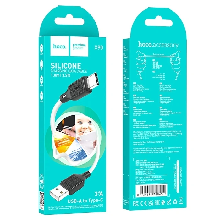 HOCO X90 USB to Type-C 3A Silikon Hızlı Şarj ve Data Kablosu-(5775)