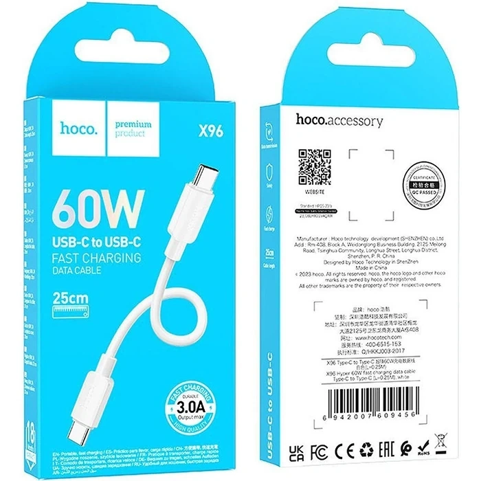 HOCO X96 Hyper 60W Type-C to Type-C Hızlı Şarj Ve Data Kablosu 25cm-(5775)