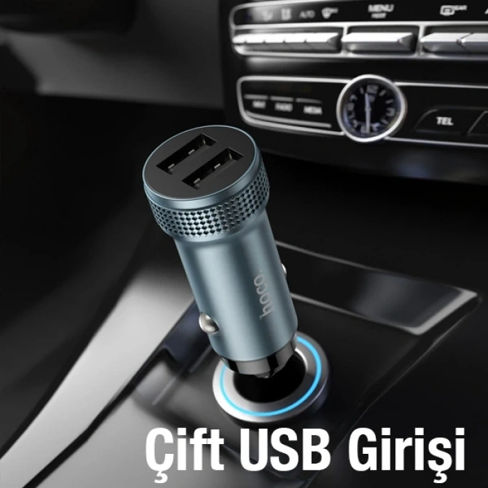 HOCO Z49 Çift USB Girişli Araç Şarj Başlık + USB To Type-C Kablo-(5775)