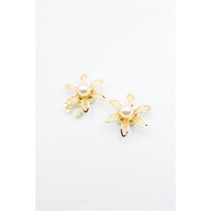 İncili Düğme Broşu - Altın