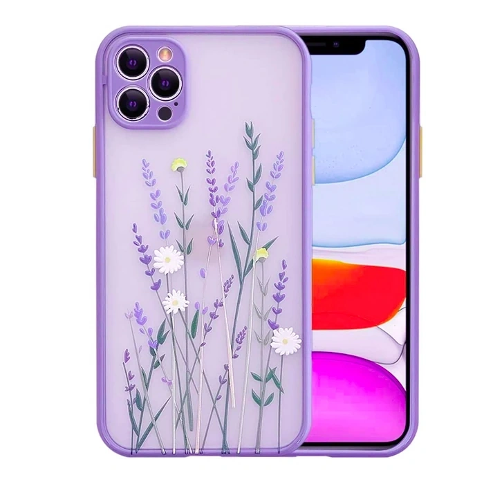 iPhone 12 Pro 6.1inç Kamera Korumalı Çiçek Desenli Silikon Kılıf-(5775)