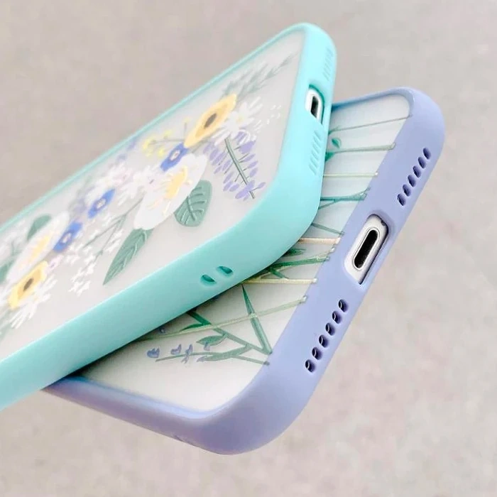 iPhone 12 Pro Max 6.7inç Kamera Korumalı Çiçek Desenli Silikon Kılıf-(5775)