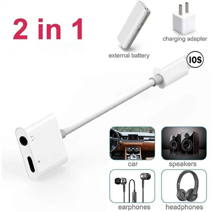 İPhone-3.5mm Kulaklık Ve Şarj Dönüştürücü Başlık Adaptör Kablo-(5775)