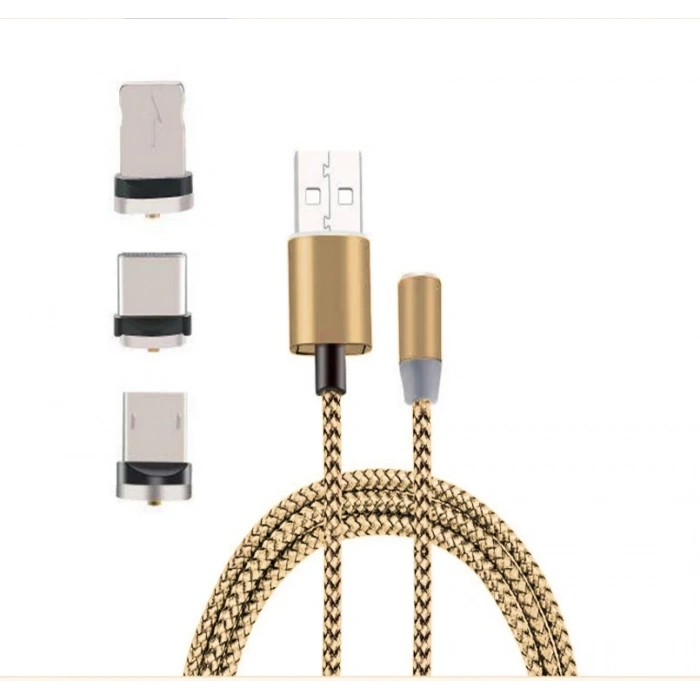 İphone Type-C Android 3  Yuvarlak Başlık Manyetik Şarj Usb Kablosu-(5775)