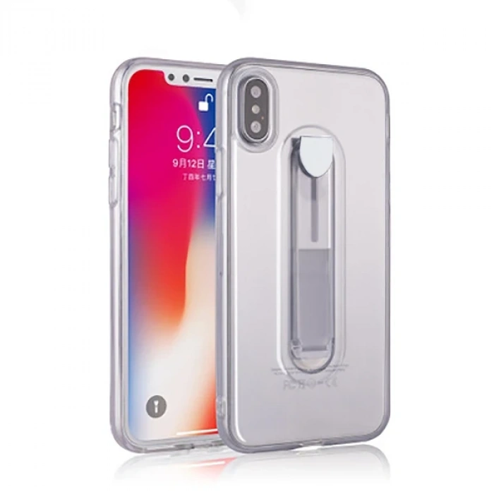 İphone X Xs Selfie Yüzüklü Şeffaf Silikon Kılıf-(5775)