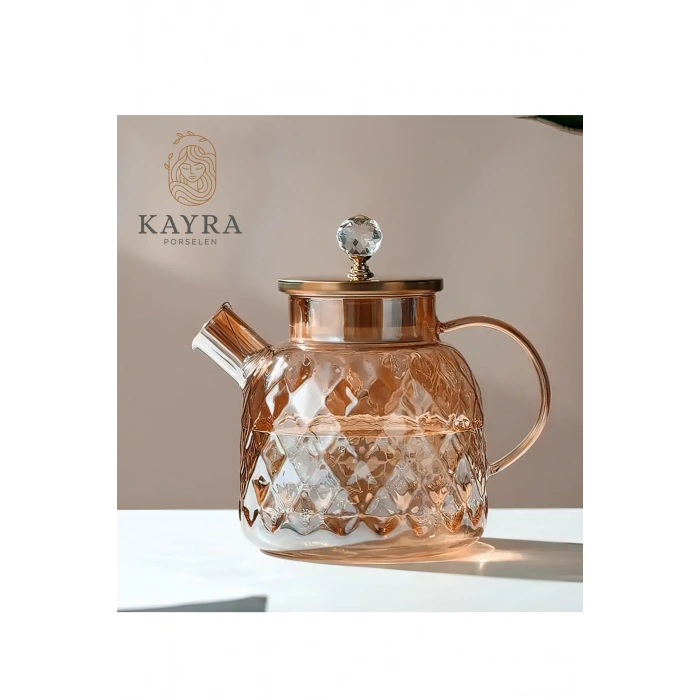 Kabartmalı Borosilikat Cam Demlik 1000ml Royaleks-CM-2006