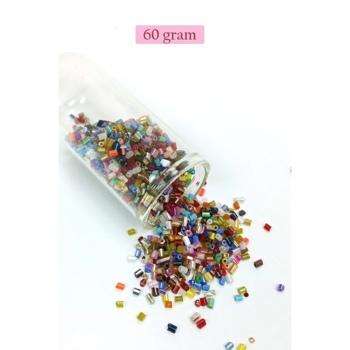 Kesme Cam Boncuk 2mm - 60 Gram - Karışık Renkli - BNC357
