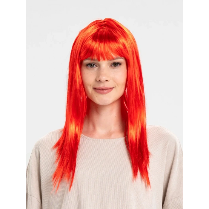 Kırmızı Renk Uzun Düz Parti Peruğu
