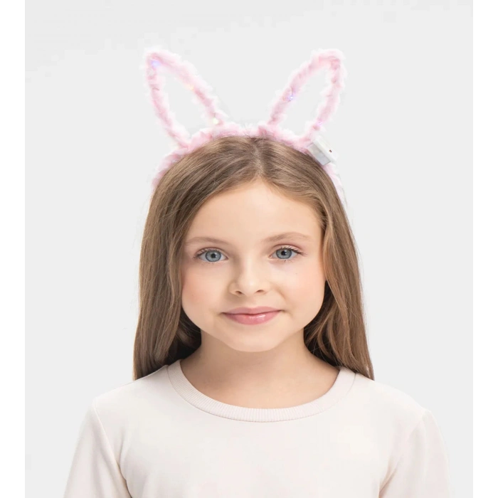 Led Işıklı Peluş Pofuduk Tavşan Kulak Tavşan Taç Pembe 17X23 cm (4767)