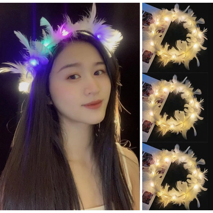 Led Işıklı Rengarenk Yanan 3 Fonksiyonlu Otrişli Parti Tacı Renkli 12x12 cm (4767)