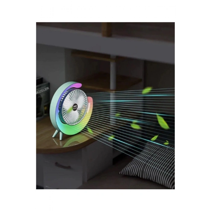 Masaüstü Vantilatör Usb Şarjlı Rgb Led Işıklı 3 Kademeli 180° Ayarlanabilir Soğutucu Fan Pembe