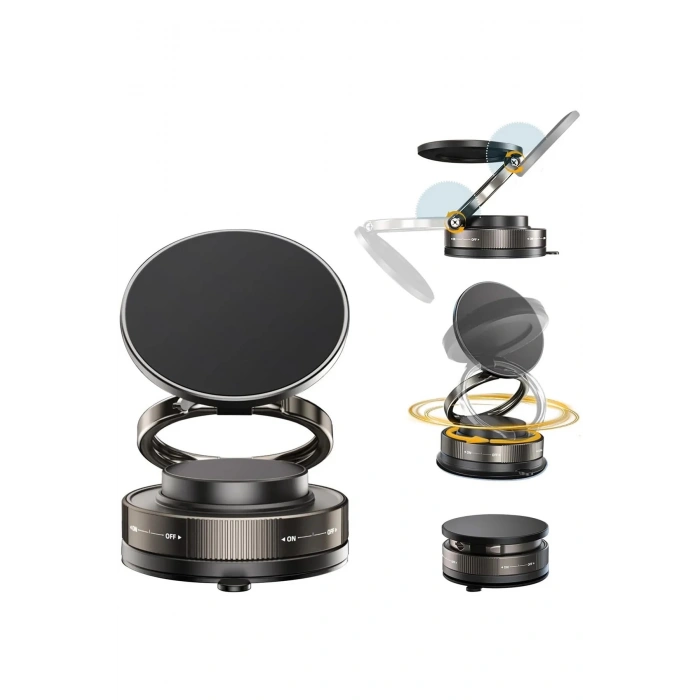 Metalik Magsafe Telefon Tutucu Tüm Yüzeylerle Uyumlu Vakumlu 360 Dönen Oynar Başlık