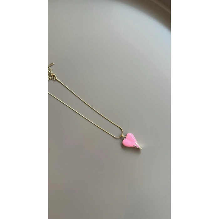 Mineli Kalp Kolye - Pembe