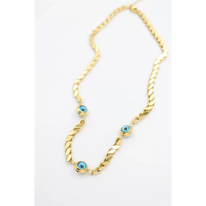 Nazarlı Arpa Zincir Kolye - 45 cm - Altın