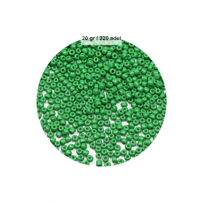 Opak Yeşil Renk 4 mm Yaklaşık 220 adet/20 gram Cam Boncuk Oya Yazma Bileklik ve Kolye