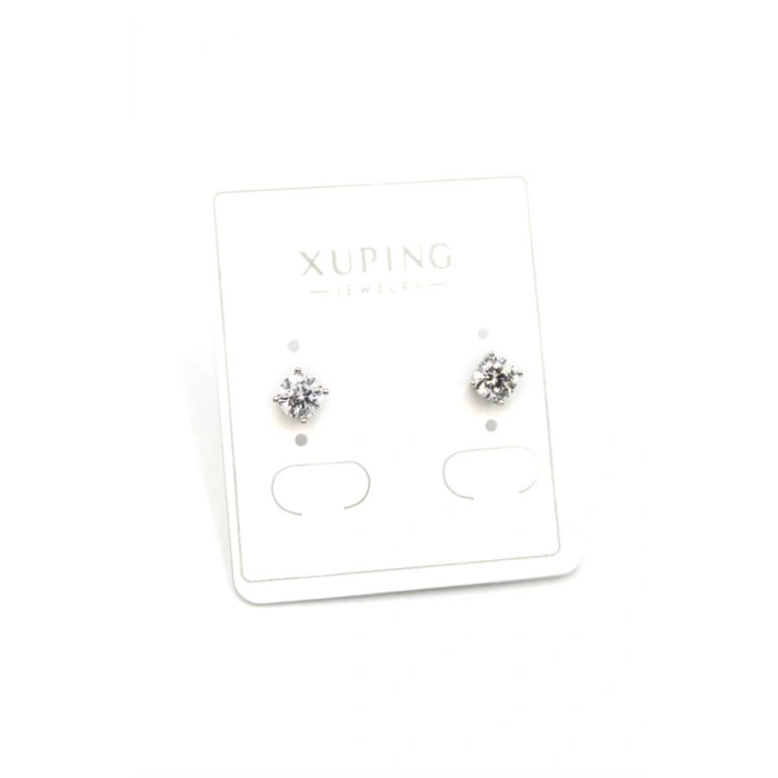 Orta Boy Tek Taş Küpe - Gümüş