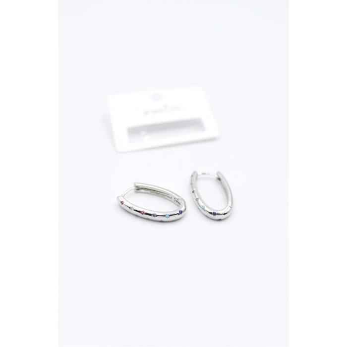 Oval Taşlı Küpe - Gümüş