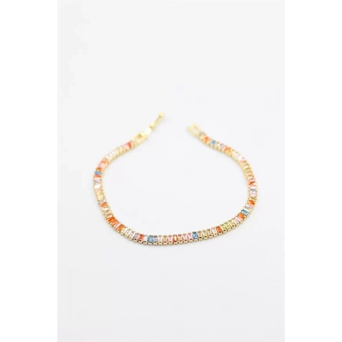 Renkli Baget Taşlı Bileklik - Altın