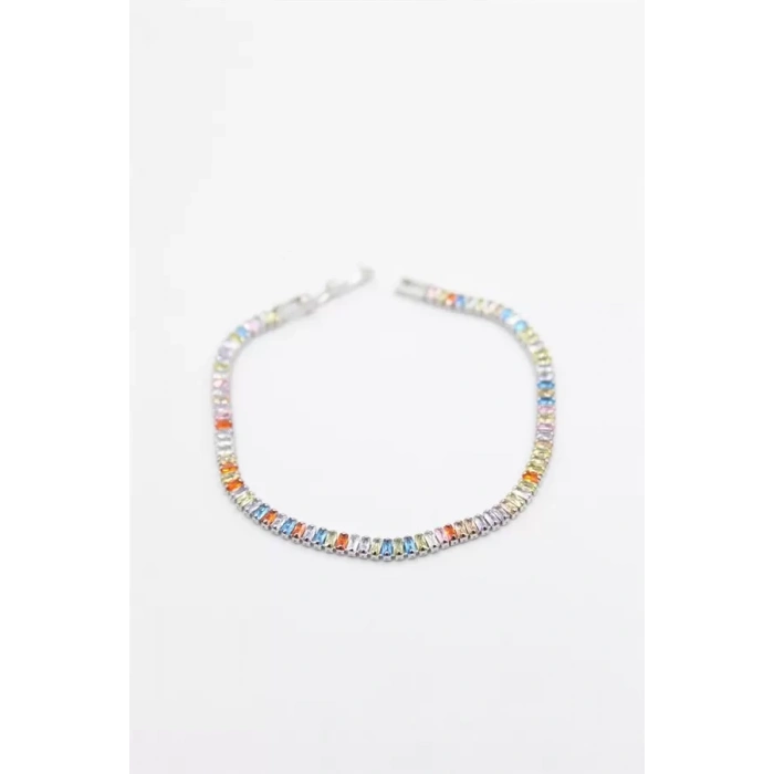 Renkli Baget Taşlı Bileklik - Gümüş