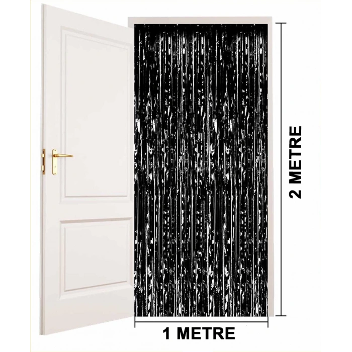 Siyah Renk Ekstra Metalize Parlak Saçaklı Arka Fon Perde İthal A Kalite 1x2 Metre (4767)