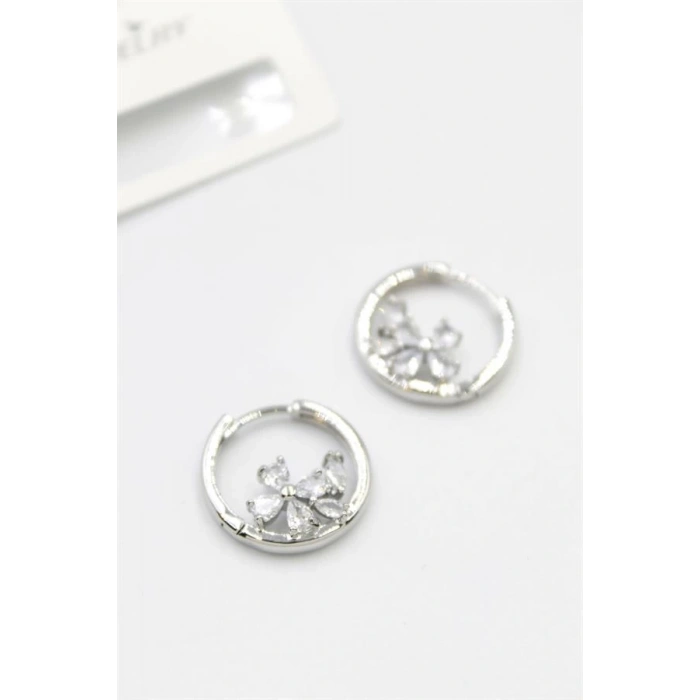 Taşlı Çiçek Küpe - Gümüş