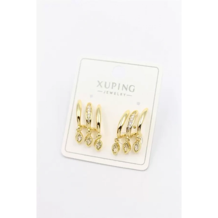 Taşlı Çoklu Görünümlü Küpe - Altın