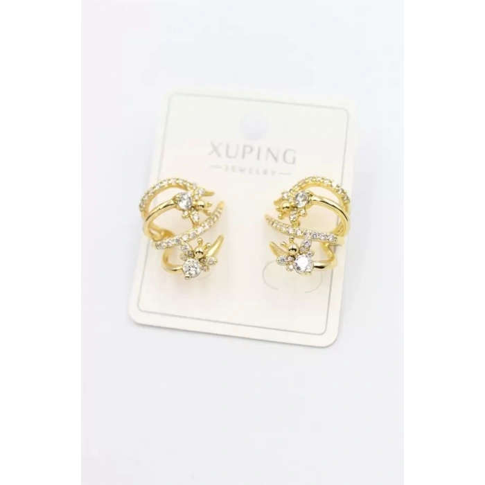 Taşlı Çoklu Görünümlü Küpe - Altın