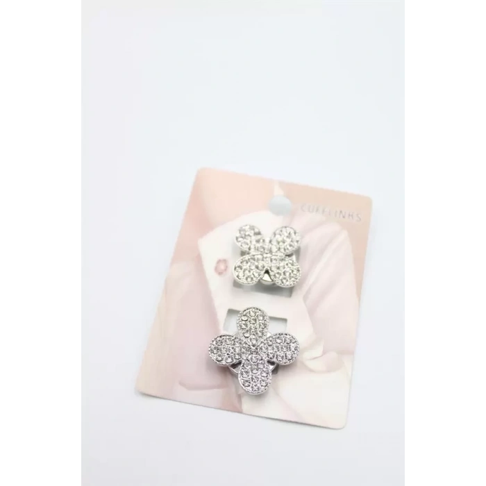 Taşlı Düğme Broş - Gümüş