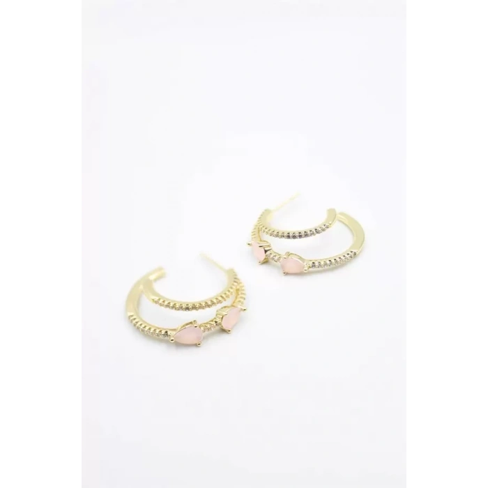 Taşlı Halka Küpe - Altın