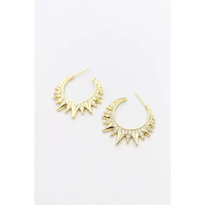 Taşlı Halka Küpe - Altın