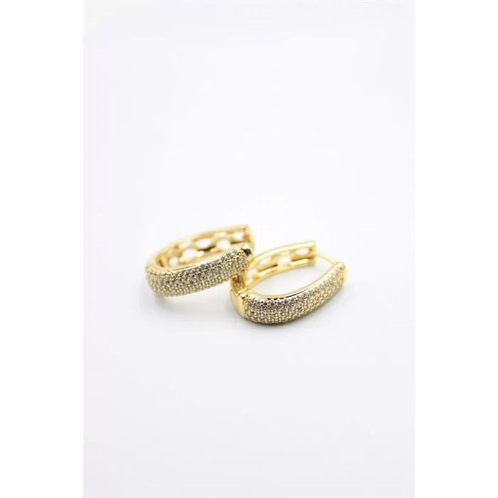 Taşlı Halka Küpe - Altın