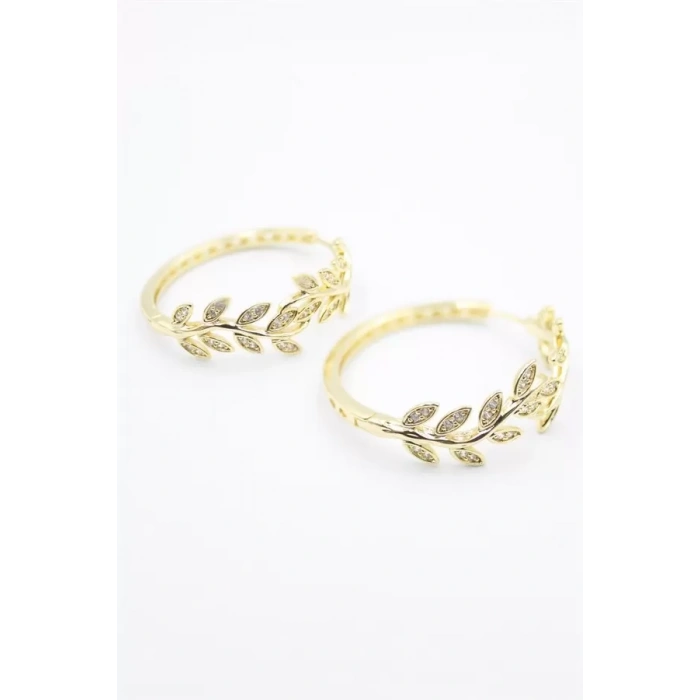 Taşlı Halka Küpe - Altın