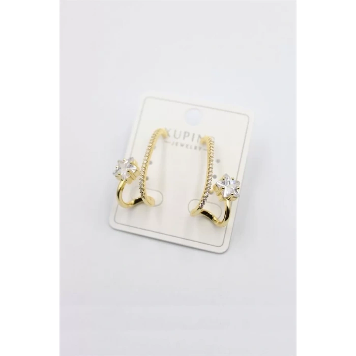 Taşlı Halka Küpe - Altın