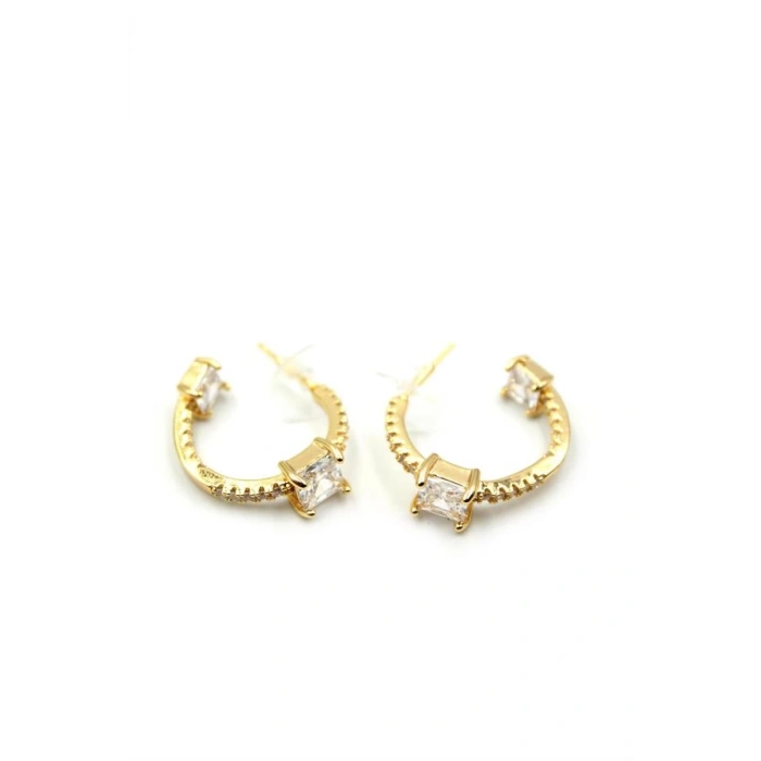 Taşlı Halka Küpe - Altın