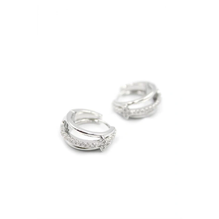 Taşlı Halka Küpe - Gümüş