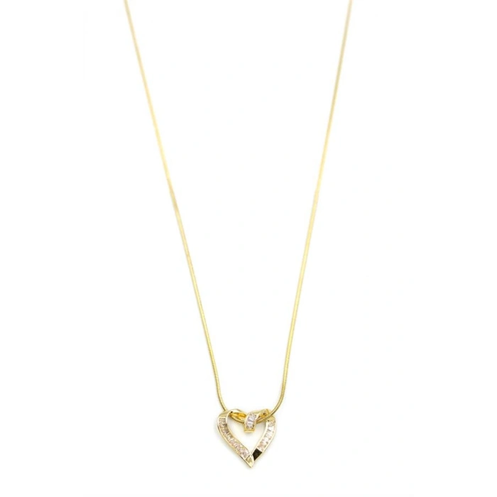 Taşlı Kalp Kolye - Altın