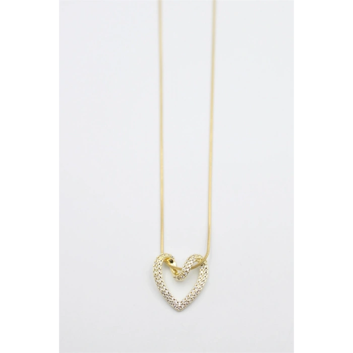 Taşlı Kalp Kolye - Altın