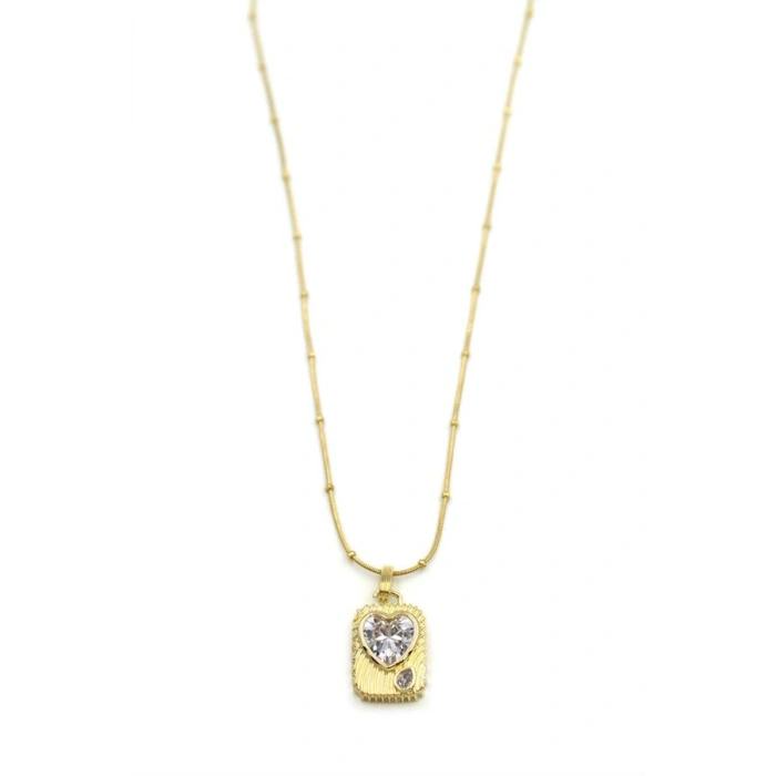Taşlı Kalp Kolye - Altın