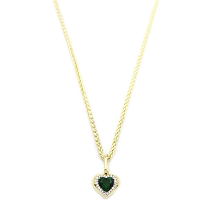 Taşlı Kalp Kolye - Yeşil