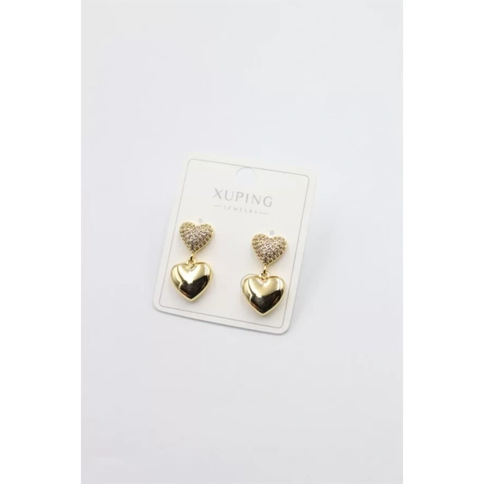 Taşlı Kalp Küpe - Altın